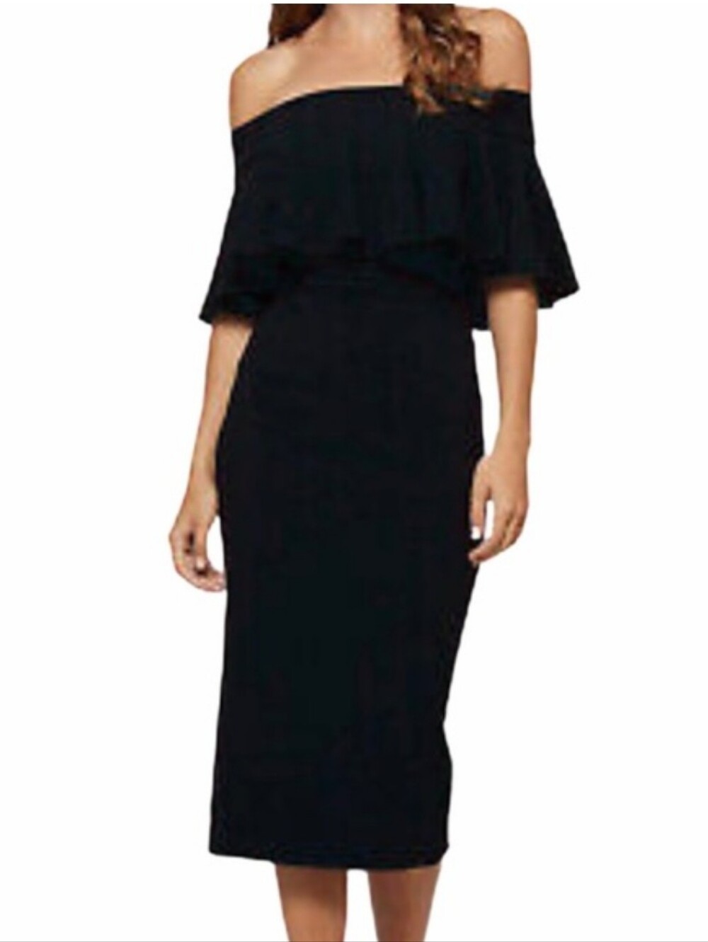 Dress The Population Off Shoulder Black Flutter Midi Dress S
